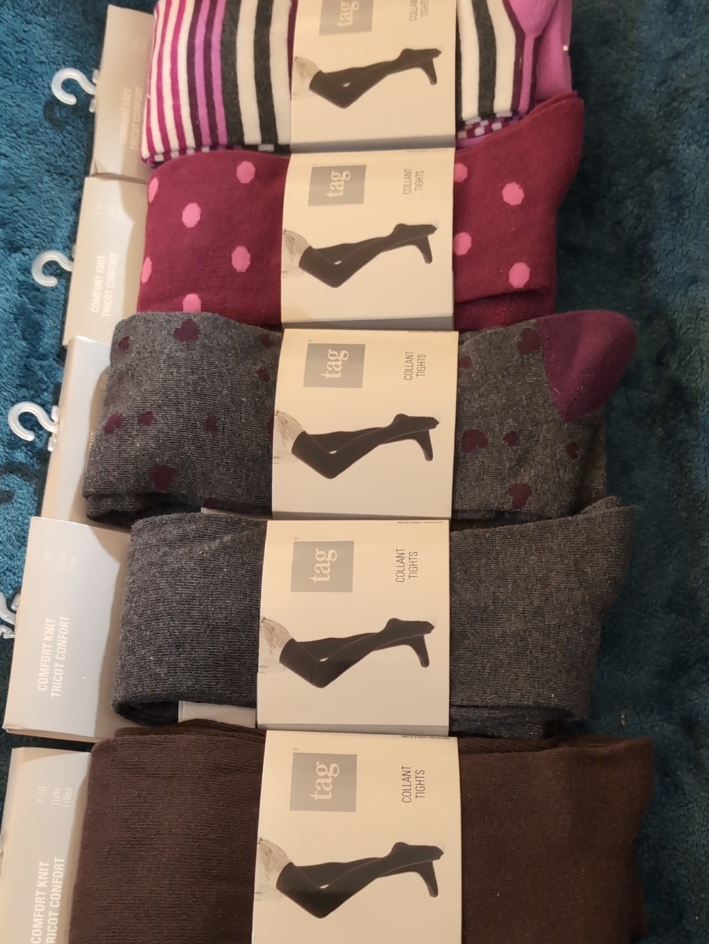 Tag 5 Girl's Assorted Tights- Pink, Burgundy, Gray, Brown